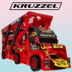 Kruzzel Truck TIR so 6 autami, červeno-čierny, plast a kov, 30x11,5x7 cm