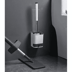 Ruhhy Silikónová kefka do kúpeľne s držiakom a kliešťami, biela/sivá, plast/silikón, 42,5 x 7 cm