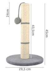 Purlov Škrabadlo pre mačky, sivé, sisalové lano, 45 cm