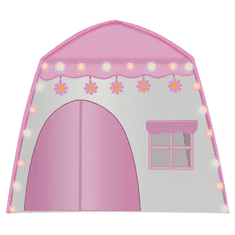 Kruzzel Detský stan HOME s osvetľovacím vencom, ružový/biely, materiál oxford, 126x130x90 cm