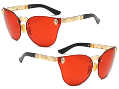 Camerazar Dámske slnečné okuliare s mačacími očami, červené s lebkou, polarizované