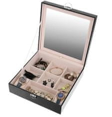 Beautylushh hh Šperkovnica s odnímateľným cestovným puzdrom a zrkadlom, čierna, PU poťah/MDF, 25,5x25,5x30 cm