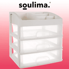 Soulima Kozmetický organizér s 3 priehľadnými zásuvkami a 6 priehradkami, mliečny/priehľadný plast, 27 x 23,5 x 17 cm