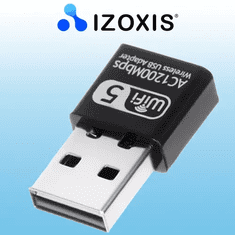 Izoxis Isoxis USB WIFI adaptér 1200Mbps, veľkosť Mini, dvojfrekvenčná prevádzka 2,4GHz/5GHz, čierny