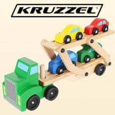 Kruzzel Drevený skladací nákladiak s ťahačom a sadou 4 autíčok, rozmery 32 x 7,3 x 16,5 cm, hmotnosť 650 g