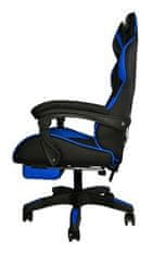 Dunmoon Otočná herná stolička s výsuvnou podnožkou, čierna/modrá, kov + EPE pena + ekokoža, 124/63/63 cm