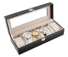 Malatec Organizér na hodinky a šperky so 6 priehradkami, čierny, PU poťah/MDF doska, 30x11,2x8,1 cm
