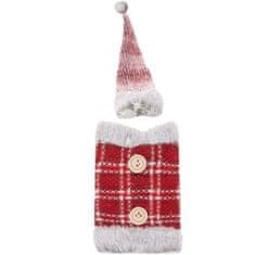 Ruhhy Vianočný dekoratívny obal na fľašu s klobúkom, červený + sivý, polyester, 20 x 13 cm