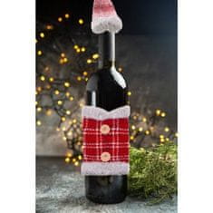 Ruhhy Vianočný dekoratívny obal na fľašu s klobúkom, červený + sivý, polyester, 20 x 13 cm