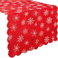 Ruhhy Dlhý vianočný behúň na stôl so vzorom snehových vločiek, červený a biely, polyester, 185x35 cm
