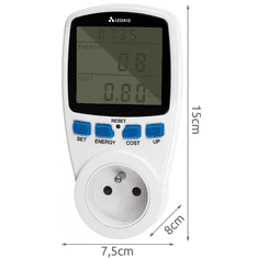 Izoxis Digitálny wattmeter na meranie spotreby energie, 230V/50Hz, max. výkon záťaže 3680W, rozmery 15x7,5x8 cm