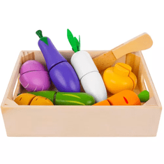 Kruzzel Drevená súprava na krájanie ovocia a zeleniny, viacfarebná, 9 prvkov, rozmery 18 x 12,5 x 4,4 cm
