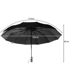Malatec Automatický skladací dáždnik s 12 drôtmi, čierny, hliníková rúrka a drevená rukoväť, priemer 105 cm