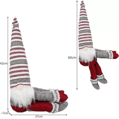 Ruhhy Trpaslík dekoratívny s pohyblivými rukami a nohami, červený/sivý, plsť/plast, 60 cm