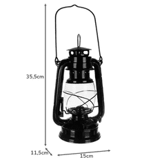 Iso Trade Nastaviteľná petrolejová lampa, čierna, pozinkovaná oceľ a sklo, 24 cm