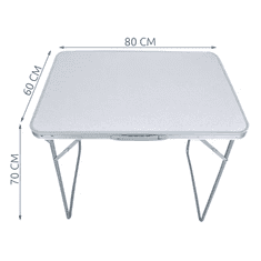 Trizand Skladací turistický stôl z hliníka, nosnosť 20 kg, rozmery 80 x 60 x 70 cm