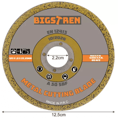 BIGSTREN Kotúč na rezanie kovov 125 mm, hrúbka 1,0 mm, univerzálne uloženie 22,23 mm - sada 50 ks