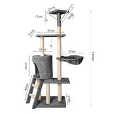 Purlov Strom pre mačky Stable 138 cm, sivý, s upevnením na stenu a sisalovým lanom