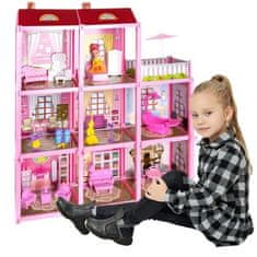 Kruzzel Veľký pestrofarebný domček pre bábiky s vybavením a terasou, plast + kartón, 17/60/65 cm