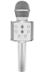Izoxis Multifunkčný karaoke mikrofón s reproduktorom, strieborný, Bluetooth 4.0, vstavaná batéria 1200 mAh