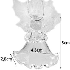Ruhhy Anjeli z priehľadného skla s perovými krídlami, 6 ks, biela farba, rozmery 5 x 4,3 x 2,8 cm