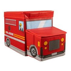 Kruzzel Kufrík na hračky pre hasičov s pufom, červený, MDF doska potiahnutá oxfordom + netkaná textília, 53 x 26 x 31,5 cm