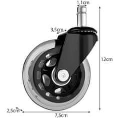 Malatec Náhradné ložiskové kolieska pre kancelárske židle, guma/ kov, 7,5 cm priemer, maximálna nosnosť 50 kg