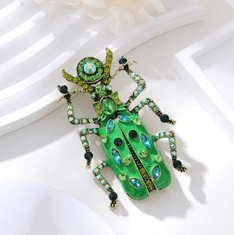 Camerazar Brošňa v tvare chrobáka s kryštálmi a kubickými zirkónmi, smalt, farebné