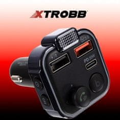 Xtrobb FM Bluetooth vysielač/nabíjačka 22355 s nabíjačkou do auta 12V/24V, kompatibilný s IOS a Android, rozmery 7,5 x 4,5 x 4,7 cm