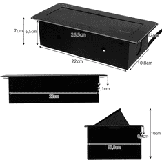 Izoxis Skrytý zásuv v stolovej doske s USB portami, čierna, hliník, 26,5x12x7 cm