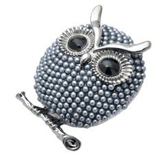 Camerazar Elegantná brošňa sova s perlami, strieborná, veľkosť - stredná
