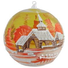 Decor By Glassor Sklenená guľa s maľovanou dedinkou oranžová (Veľkosť: 15)