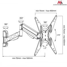 Maclean Maclean TV držiak, na TV alebo monitor, plynová pružina, 2 ramená, výškovo nastaviteľná 25cm, 32"-55", 22kg, čierna, M