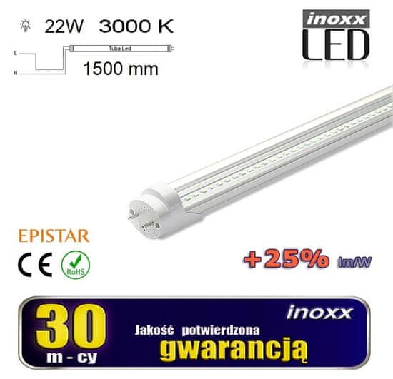 slomart LED žiarivka 150cm 22w T8 3000K G13 teplá transparentná jednostranná