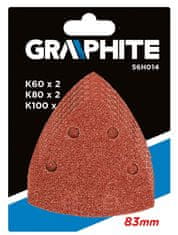 Graphite Brúsne papiere so suchým zipsom, 83 x 83 x 83 mm (K60x2, K80x2, K100x1), 5 ks.