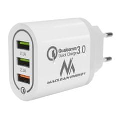 Maclean Sieťová nabíjačka Maclean, Qualcomm Quick Charge, QC 3.0 - 3.6-6V/3A, 6-9V/2A, 9-12V/1.5A, 2 zásuvky 5V/2.1A, biela, MCE479 W