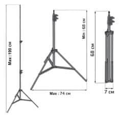 Maclean Statív Maclean, pre kruhovú lampu, LED 12", max. výška 200cm, max. nosnosť 3kg, MC-163