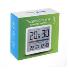 GreenBlue Teplomer/vlhkomer s funkciou hodín a dátumu, GreenBlue, batéria CR2032, teplotný rozsah -9,9 °C až +60 °C, GB380