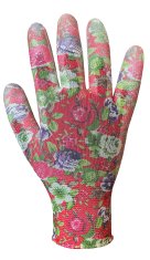 Verto Záhradné rukavice potiahnuté PU, vzor ruže, veľkosť 9"