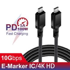 Maclean 2 x USB-C 100W kábel Maclean, podpora PD, prenos dát až 10Gbps, 5A, čierny, dĺžka 1m, MCE491