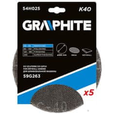 Graphite Brúsna sieťka na suchý zips na omietku 180 mm, K40, 5 ks na brúsku 59G263