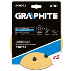 Graphite Brúsny papier na suchý zips 180 mm, K80, 5 ks, s 8 otvormi pre brúsku 59G263