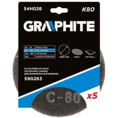 Graphite Brúsna sieťka na suchý zips na omietku 180 mm, K80, 5 ks na brúsku 59G263