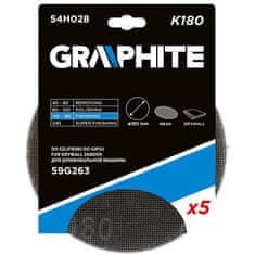 Graphite Brúsna sieťka na suchý zips na omietku 180 mm, K180, 5 ks na brúsku 59G263