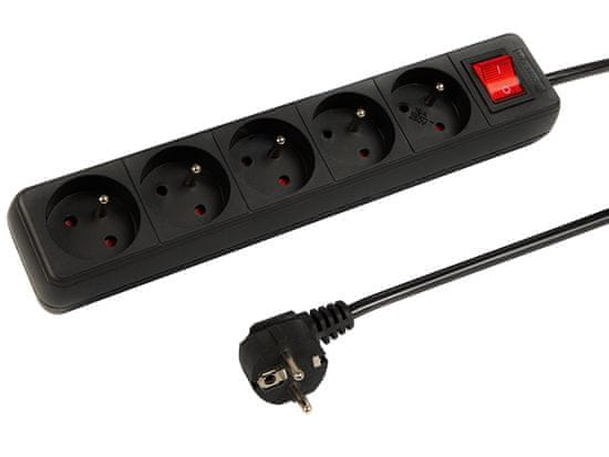 Blow 98-073# PR-570wsp napájací predlžovací kábel 5-zásuvka s uzemnením + vypínač 2m čierny 3x1,5mm