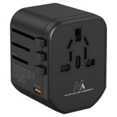 Maclean Cestovný adaptér Maclean, napájanie USB, 2xUSB 2,4A + USB-C PD 20W, poistka 8A, rýchle a rýchle nabíjanie, 200 krajín po celom svete, MCE