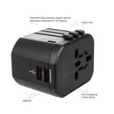 Maclean Cestovný adaptér Maclean, napájanie USB, 2xUSB 2,4A + USB-C PD 20W, poistka 8A, rýchle a rýchle nabíjanie, 200 krajín po celom svete, MCE