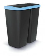 Prosperplast Odpadkový kôš COMPACTA Q DUO čierny so svetlo modrým vekom, objem 45l