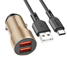 Borofone Nabíjačka do auta BZ19 vrátane dátového kábla USB-C 12W Dual gold