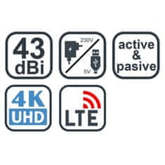 Evolveo Pokojová anténa Xany 2B LTE, 43dBi aktivní DVB-T/ T2, LTE filtr